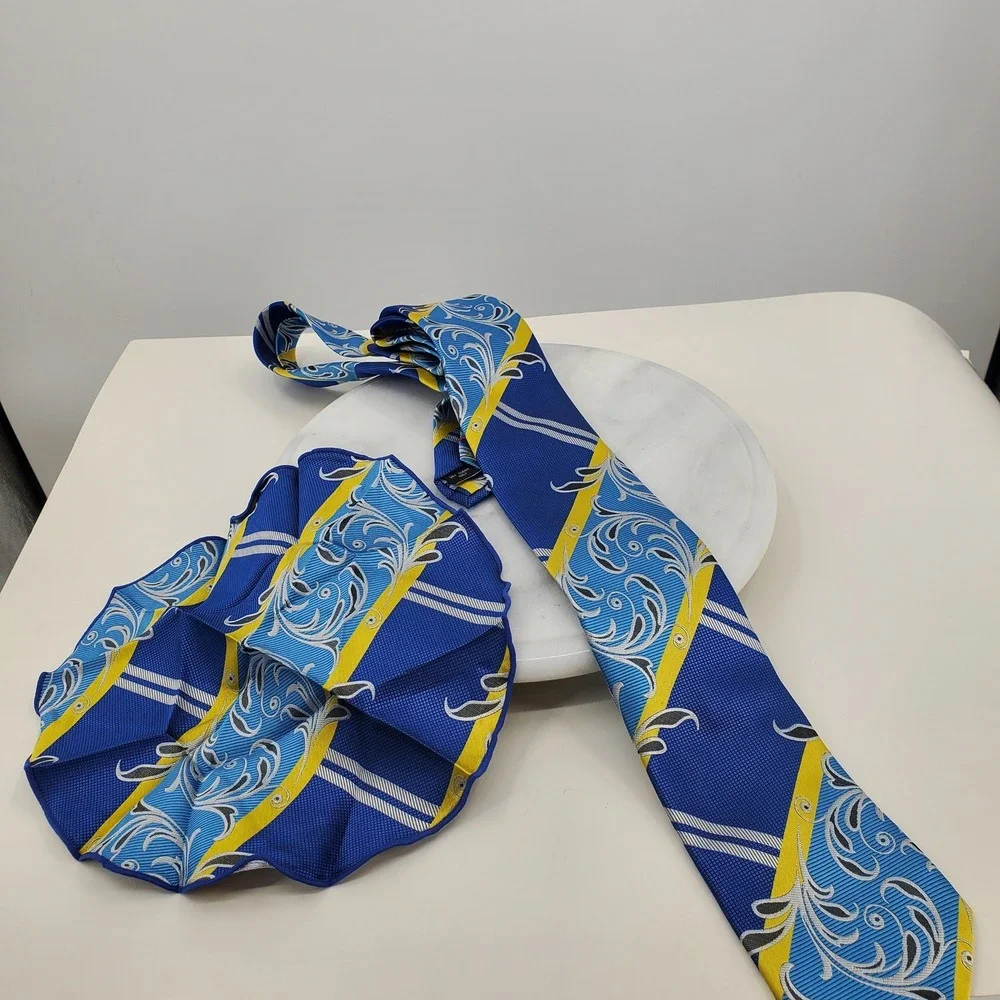 Stafford Stacy Adams‎ Rossi Man Necktie Lot 3 Ties 1 Pocket Square Blue Purple